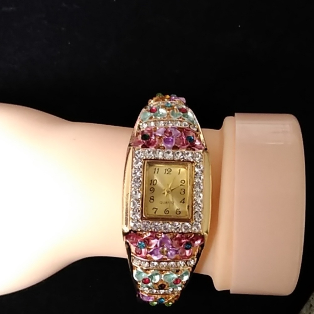Beautiful Gemstone Floral Gold Plated Watch
